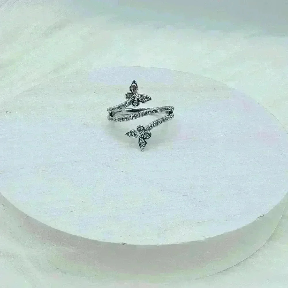 Silver Radiant Butterfly Zircon Ring size 6